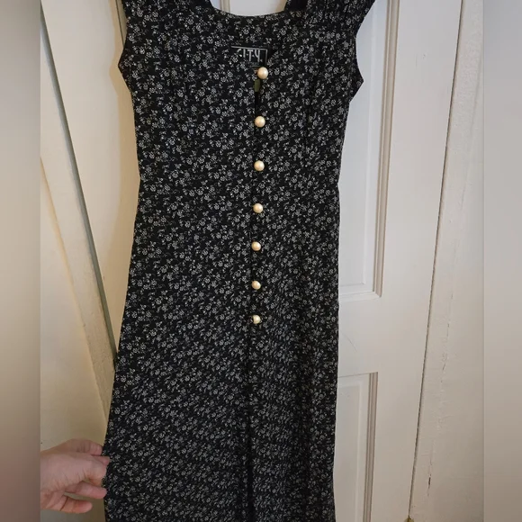 Vintage Y2K 90s CITY TRIANGLES Floral Black Wide Leg Sleeveless Jumpsuit S/M 7 - Picture 2 of 4